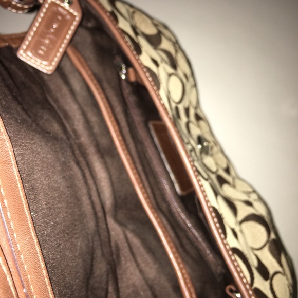 Coach Signature Logo Purse Brown Tan Snap Closure - Picture 7 of 8